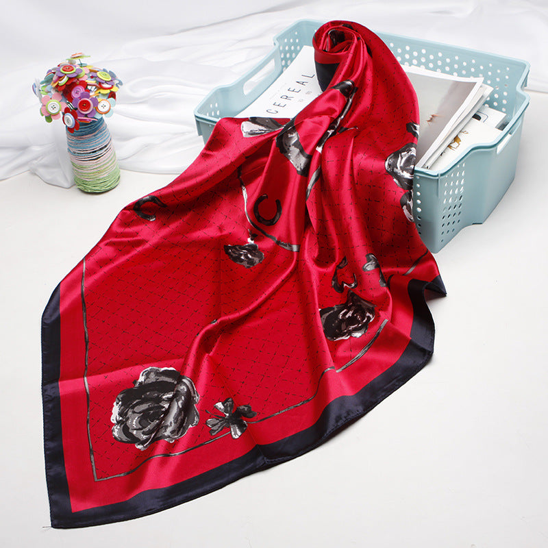Women's silk scarf spring and summer artificial silk scarf cashew nut printed small square scarf gift customization European and American scarf shawl wholesale