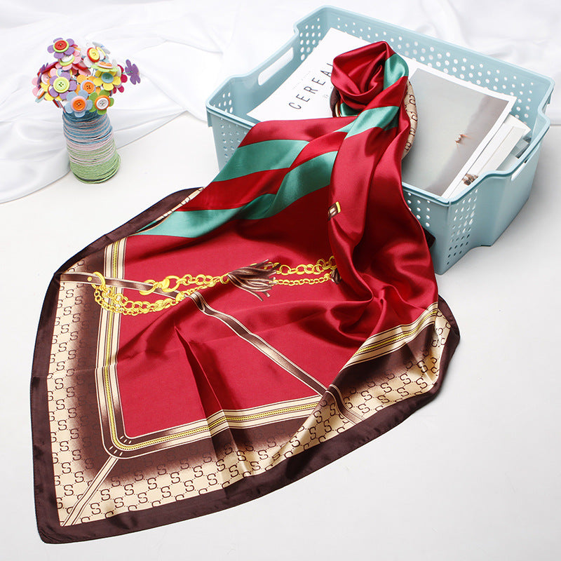 Women's silk scarf spring and summer artificial silk scarf cashew nut printed small square scarf gift customization European and American scarf shawl wholesale