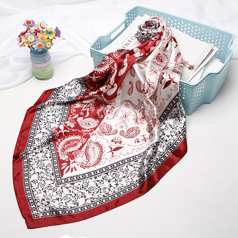 Women's silk scarf spring and summer artificial silk scarf cashew nut printed small square scarf gift customization European and American scarf shawl wholesale