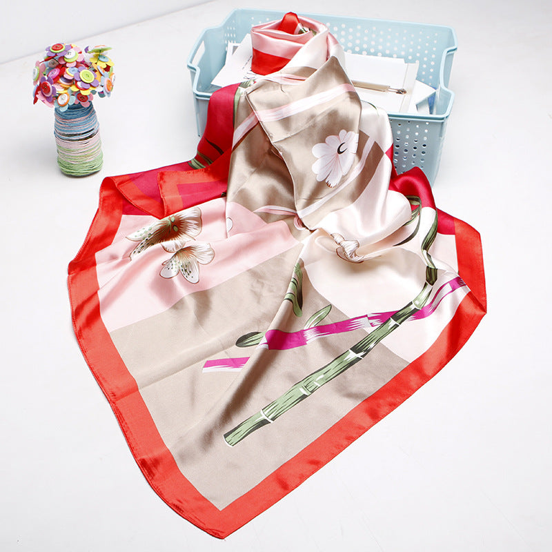 Women's silk scarf spring and summer artificial silk scarf cashew nut printed small square scarf gift customization European and American scarf shawl wholesale