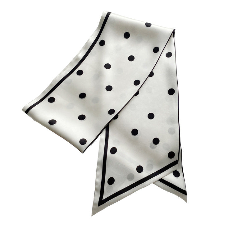 Women's silk scarf small strip spring and autumn thin fashion Western style multi-functional French retro dots hair band scarf scarf shawl