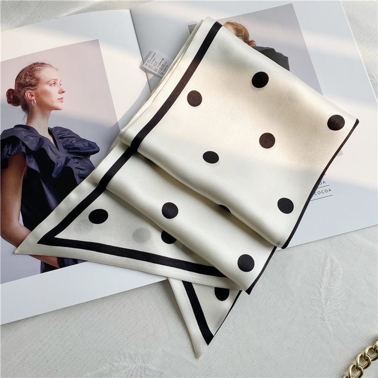 Women's silk scarf small strip spring and autumn thin fashion Western style multi-functional French retro dots hair band scarf scarf shawl