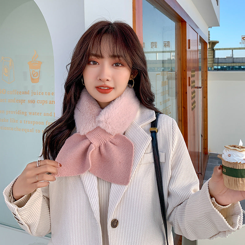 ニットラブぬいぐるみスカーフクロスイミテーションうさぎ毛皮厚みのある韓国風暖かい冬のベルベットスカーフ女性工場直販