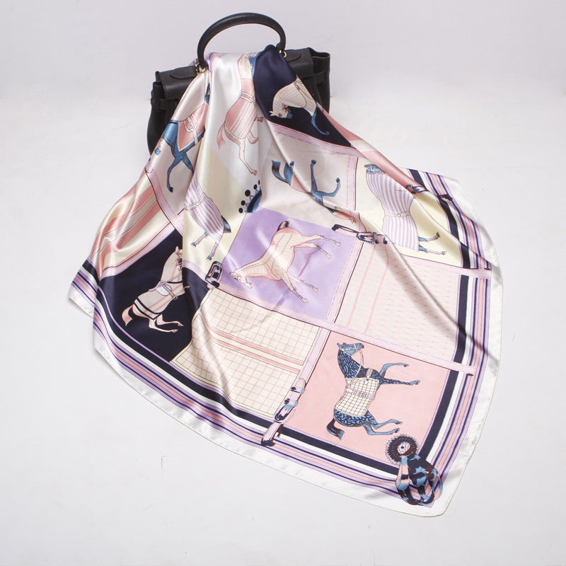 春の新しいシルクスカーフ卸売サテン人工シルク女性大型ハンカチアッシュパープルハンドギフトスカーフ