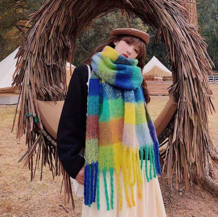 強力なメーカーのカシミアウールエアコンブランケットショールデュアルユース秋冬チェック柄小年齢にきびスカーフ