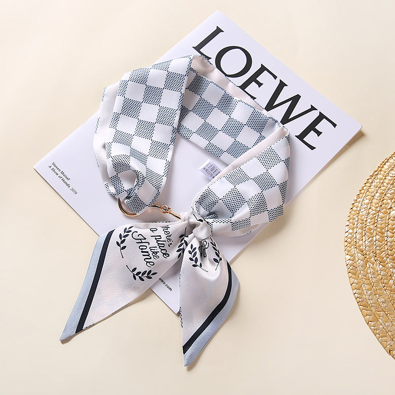 2021 spring and summer ribbon female small silk scarf artificial silk twill light luxury stewardess scarf with hand gift headband