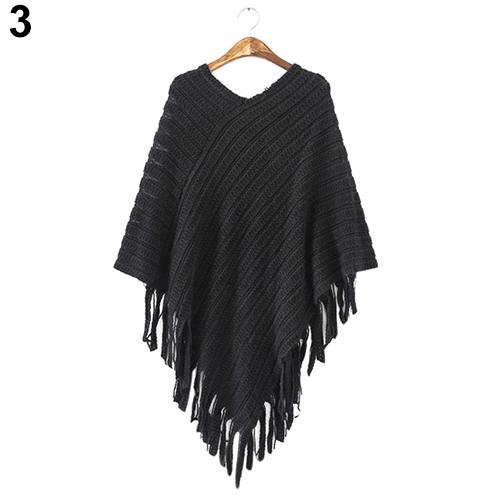 <transcy>Winter Outwear Women'S Knit Warm Tassels Poncho Cape Coat Winter</transcy>