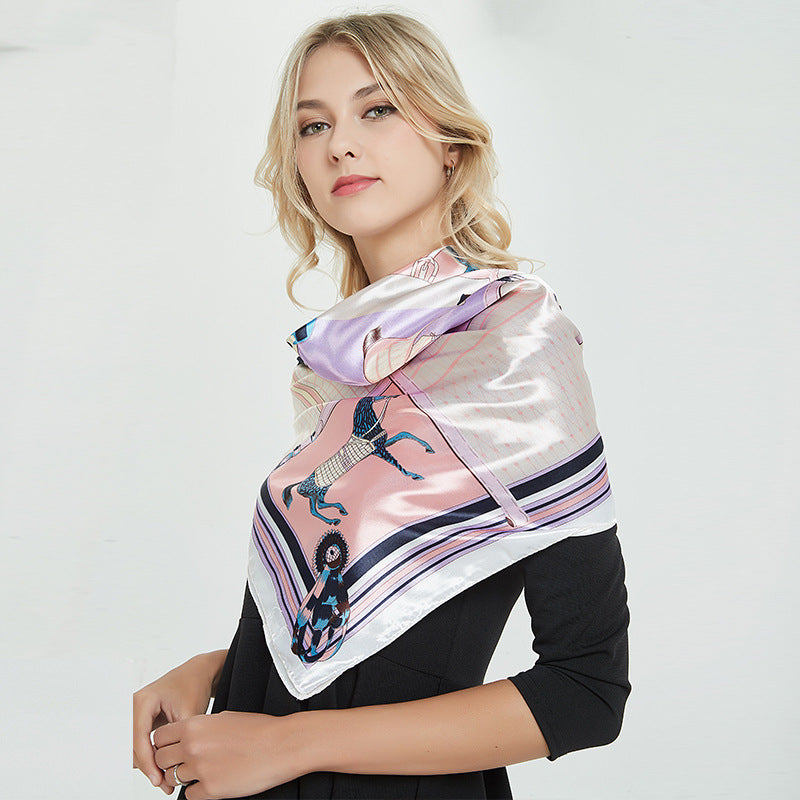 spring new silk scarf wholesale satin artificial silk female large kerchief ash purple hand gift scarf