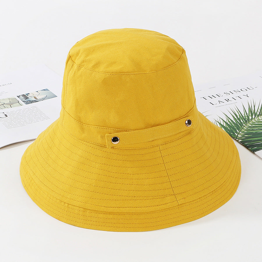 Summer new pure color double rivet sun hat with wide brim Korean style Japanese style cotton fashion all-matching bucket hat children