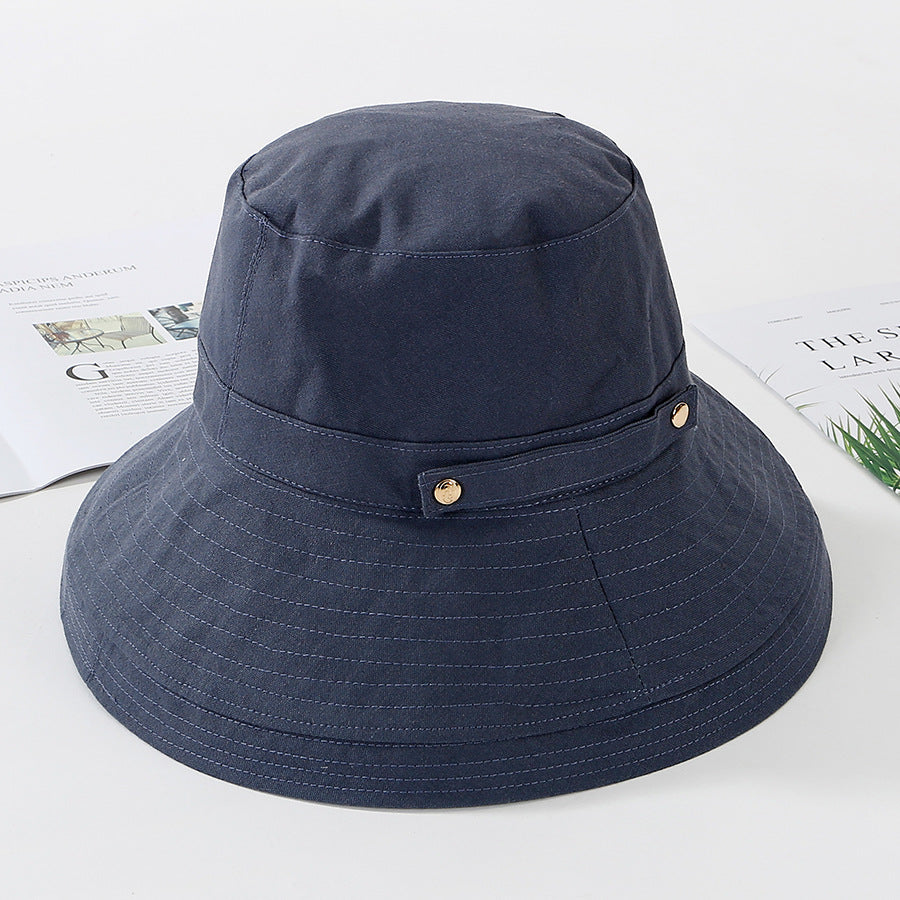 Summer new pure color double rivet sun hat with wide brim Korean style Japanese style cotton fashion all-matching bucket hat children