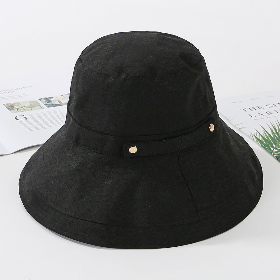 Summer new pure color double rivet sun hat with wide brim Korean style Japanese style cotton fashion all-matching bucket hat children