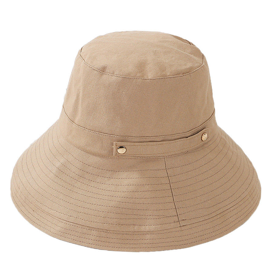 Summer new pure color double rivet sun hat with wide brim Korean style Japanese style cotton fashion all-matching bucket hat children