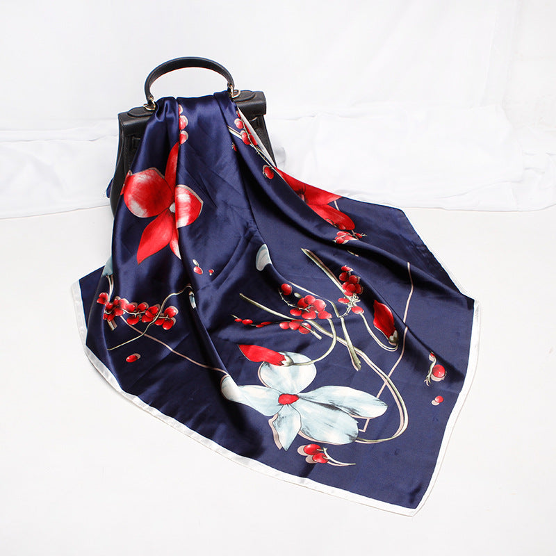 Spring new women's artificial silk large kerchief gift printed satin scarf