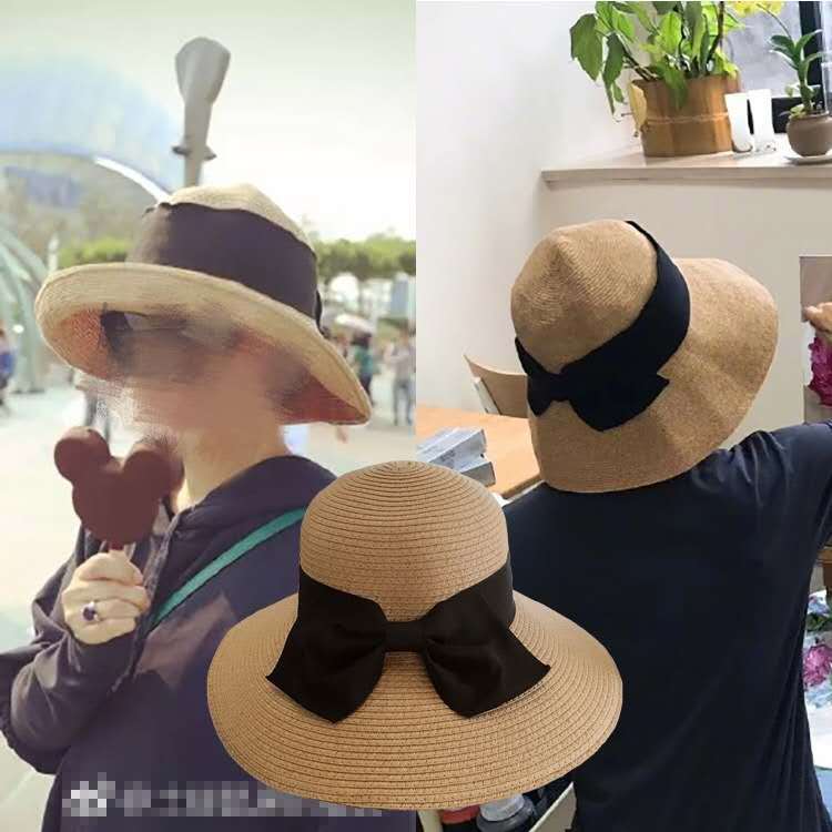 Summer straw hat women's summer sun protection big brim sun-proof hat bow patch seaside vacation beach hat