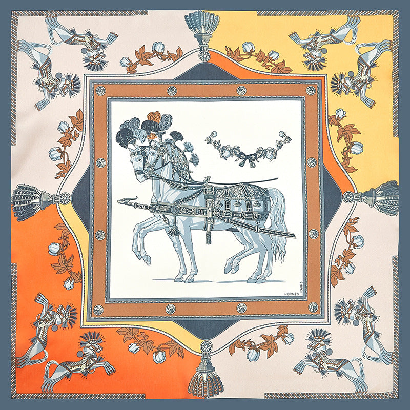 ins style Japanese and Korean style small square towel New 53 emulation silk scarf Yingchun horse fresh scarf printed scarf customization