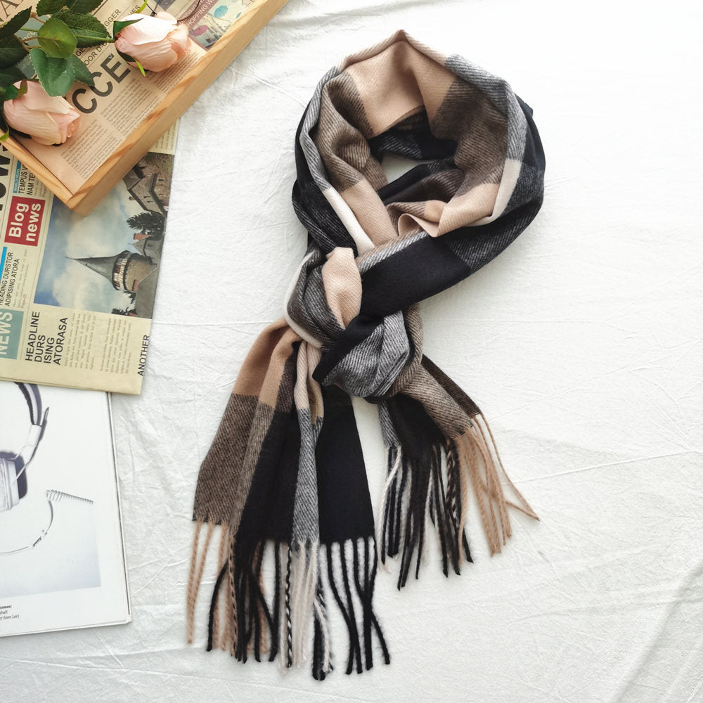 Dongdaemun Korean Plaid artificial cashmere scarf women's winter European and American men's scarf plaid shawl foreign trade