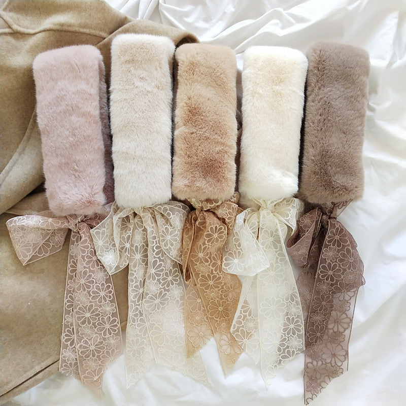 Korean Dongdaemun furry scarf chic cute faux rabbit fur collar scarf thickened warm plush scarf for women