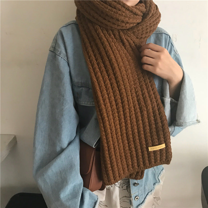 INS Harajuku style coarse yarn knitted scarf female winter Korean style all-matching thick warm scarf student solid color fashion