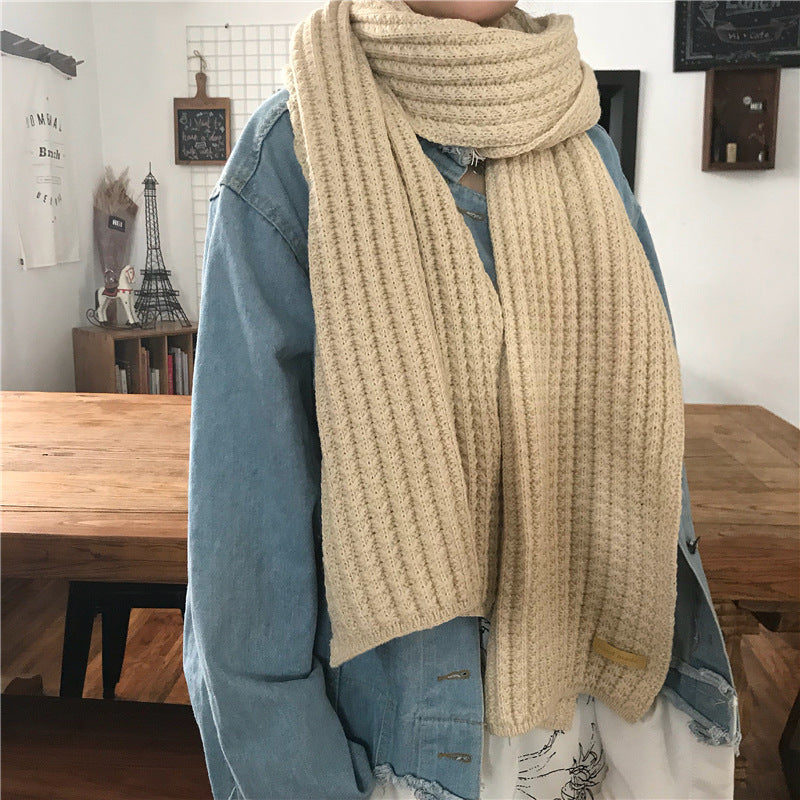 INS Harajuku style coarse yarn knitted scarf female winter Korean style all-matching thick warm scarf student solid color fashion