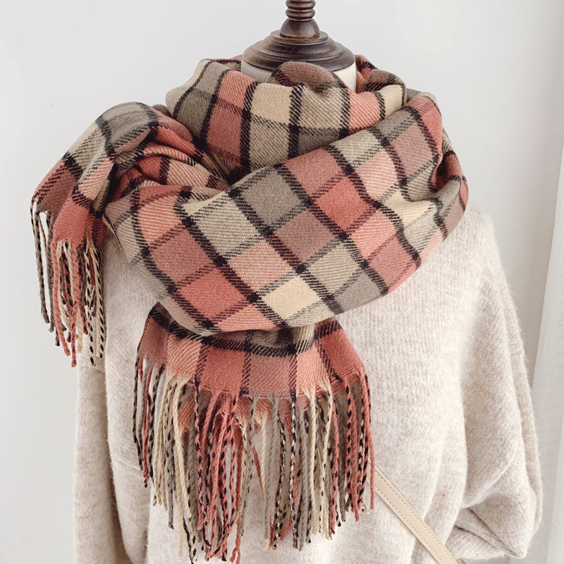 2020 Korean Dongdaemun new female winter student scarf thickened tassel British check pattren all-match scarf