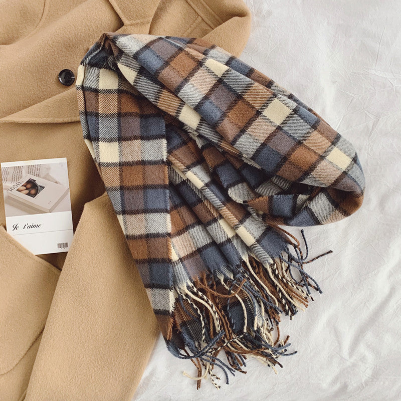 2020 Korean Dongdaemun new female winter student scarf thickened tassel British check pattren all-match scarf