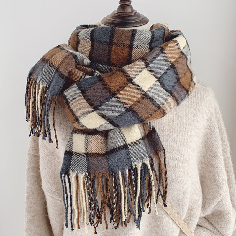 2020 Korean Dongdaemun new female winter student scarf thickened tassel British check pattren all-match scarf