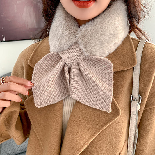 Knitted love plush scarf cross imitation rabbit fur thickened Korean style warm winter velvet scarf female factory direct sales