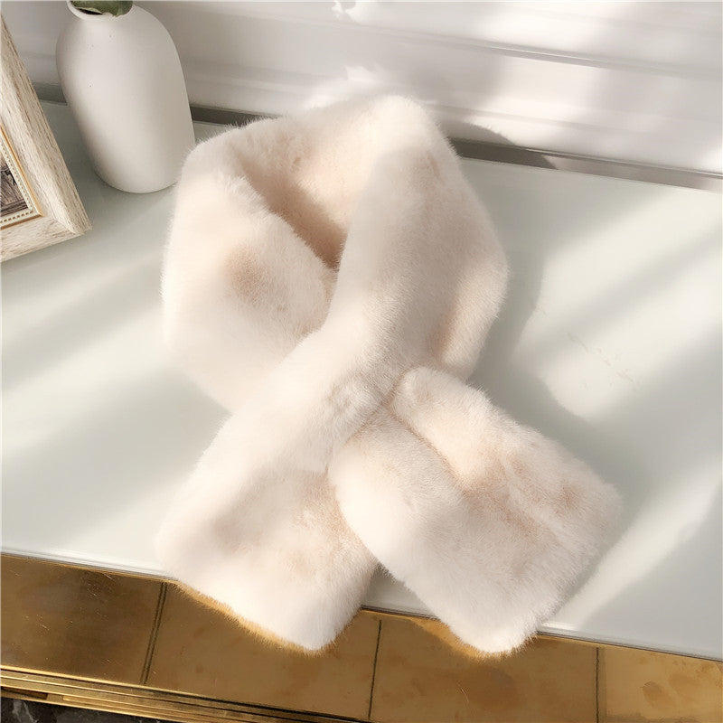 ins Korean style Rex rabbit fur scarf women's autumn and winter imitation fur all-matching chic fur scarf solid color plush small bandana