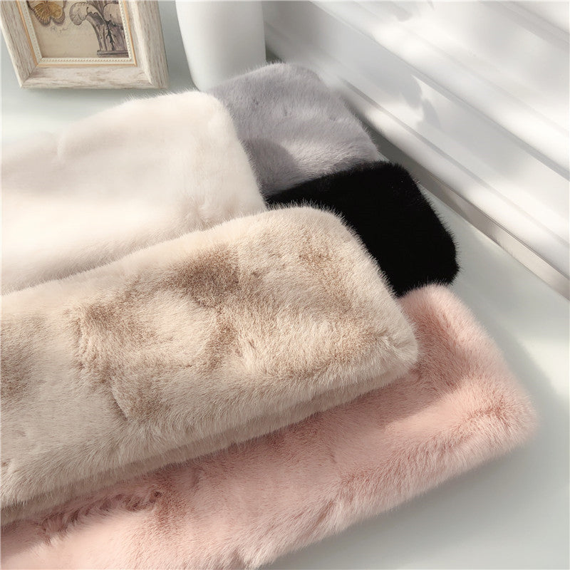 ins Korean style Rex rabbit fur scarf women's autumn and winter imitation fur all-matching chic fur scarf solid color plush small bandana