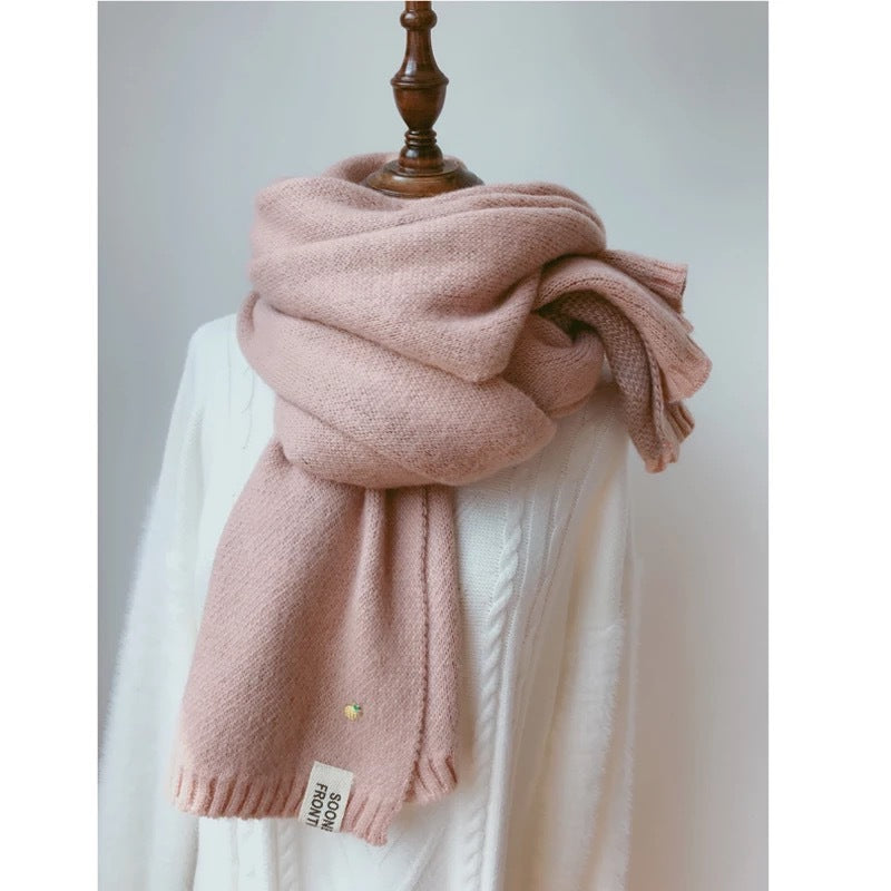 Spot Korean style artificial cashmere scarf women's autumn and winter thickened warm scarf double-sided solid color small pineapple scarf wholesale