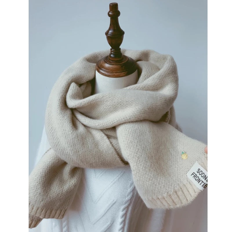 Spot Korean style artificial cashmere scarf women's autumn and winter thickened warm scarf double-sided solid color small pineapple scarf wholesale