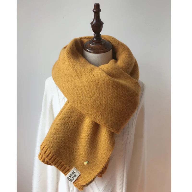 Spot Korean style artificial cashmere scarf women's autumn and winter thickened warm scarf double-sided solid color small pineapple scarf wholesale