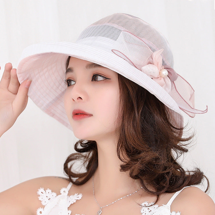 Hat Ladies new summer anti-outside line wide brim hat Korean style flower sun protection sun hat versatile fashion cloth cap Women