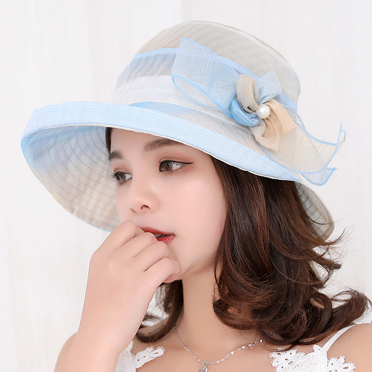 Hat Ladies new summer anti-outside line wide brim hat Korean style flower sun protection sun hat versatile fashion cloth cap Women