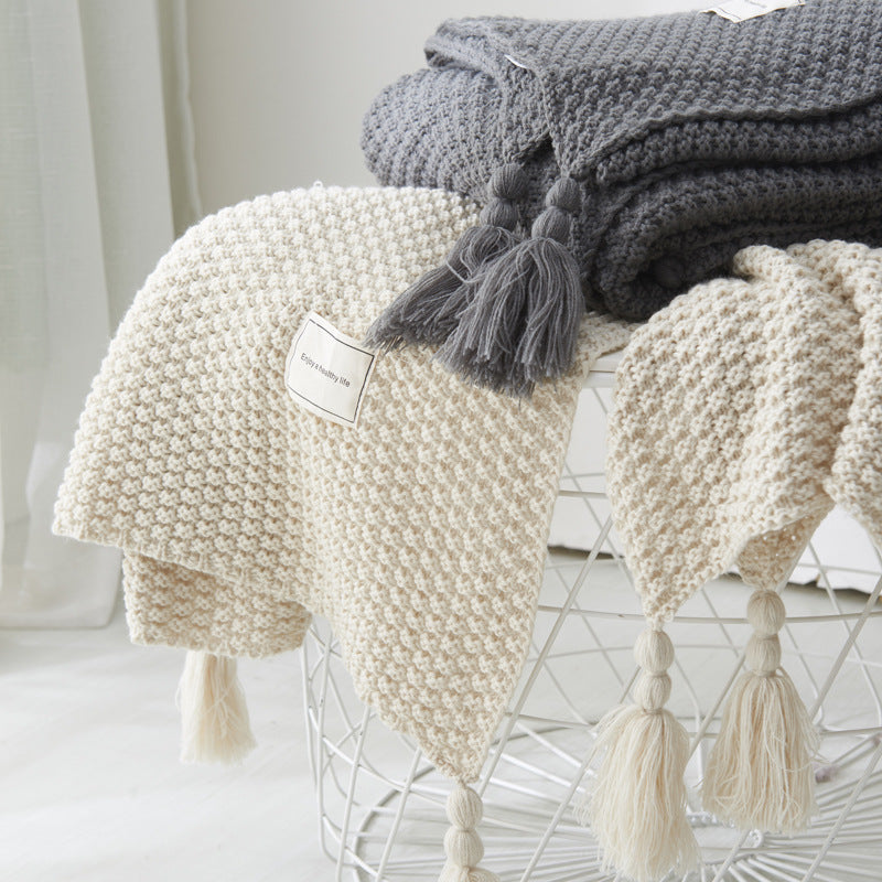 Nordic tassel knitted ball blanket wool blanket office air conditioner nap blanket shawl blanket sofa casual blanket blanket