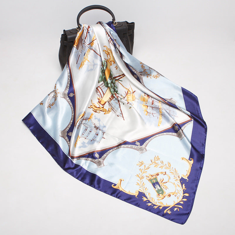 spring new silk scarf wholesale satin artificial silk female large kerchief ash purple hand gift scarf