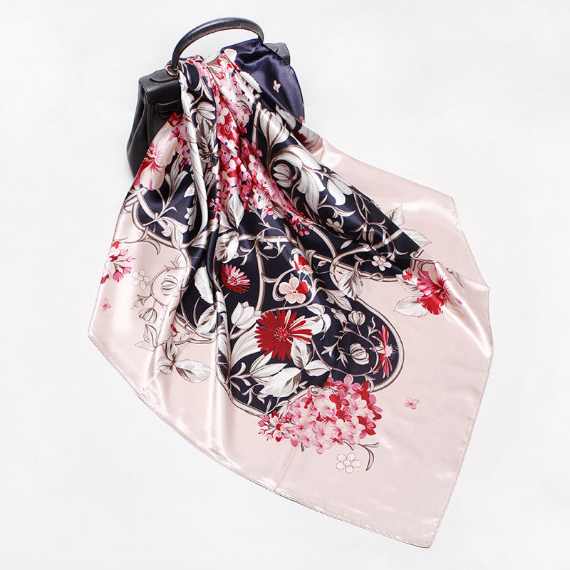 spring new silk scarf wholesale satin artificial silk female large kerchief ash purple hand gift scarf