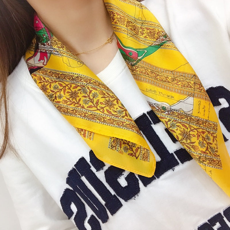 spring new silk Section 53 small silk scarf women's retro artistic small scarf ins Korean ornament small scarf