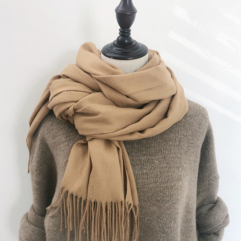 Solid color scarf Internet celebrity same style autumn and winter shawl outer match high-end women's neck warmer new high school student Winter