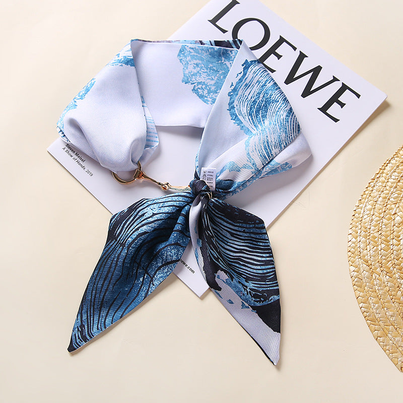 Spring summer ribbon female small silk scarf artificial silk twill light luxury stewardess scarf with hand gift headband