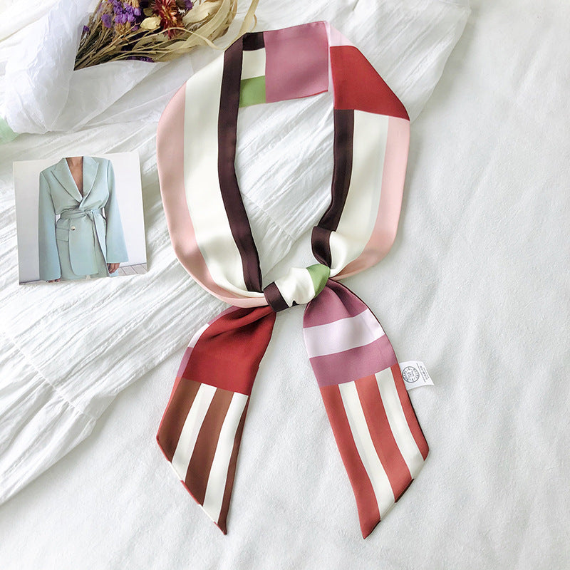 Small silk scarf women's spring and autumn thin Korean versatile thin narrow long scarf tied-up hair elegant square scarf suit shirt ribbon