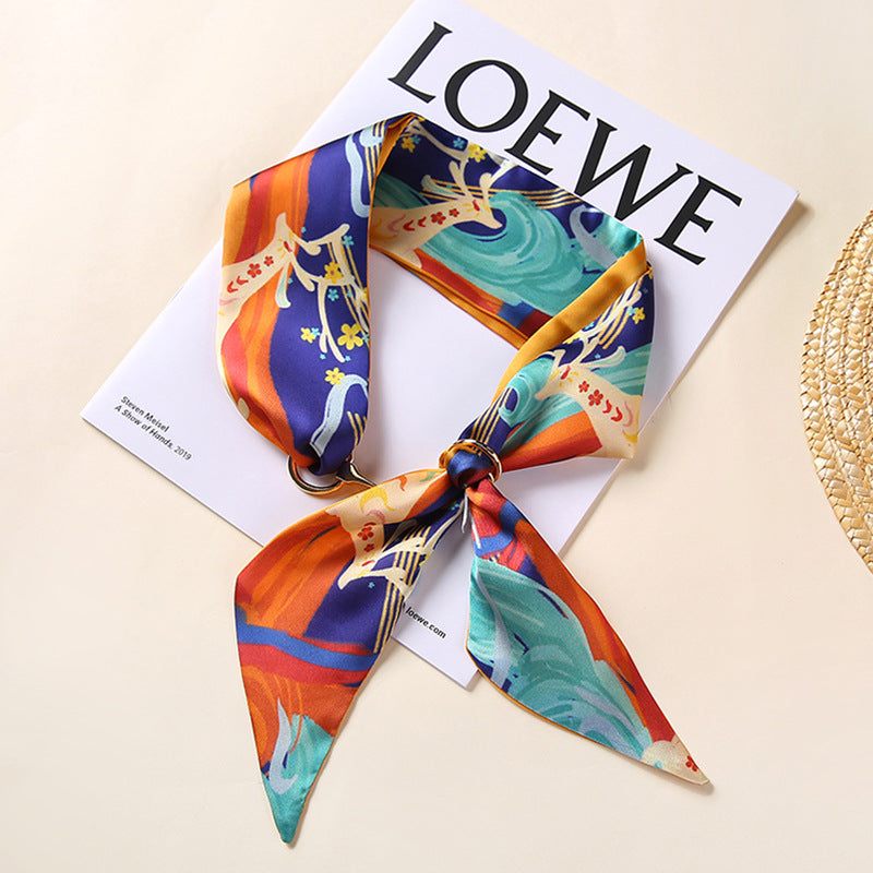 Spring summer ribbon female small silk scarf artificial silk twill light luxury stewardess scarf with hand gift headband