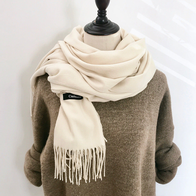 Solid color scarf Internet celebrity same style autumn and winter shawl outer match high-end women's neck warmer new high school student Winter