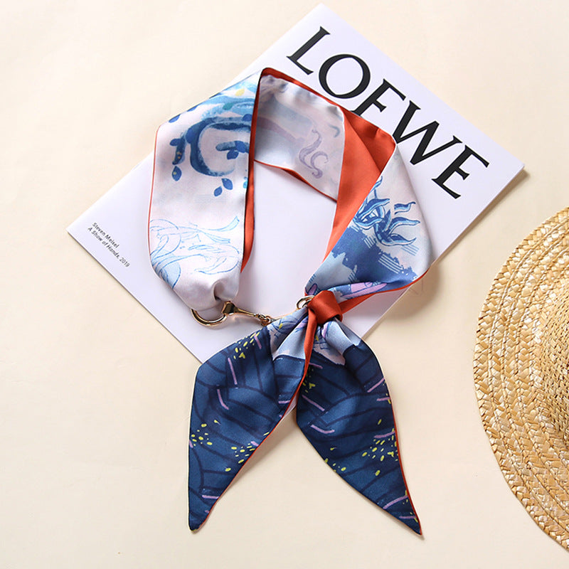 Spring summer ribbon female small silk scarf artificial silk twill light luxury stewardess scarf with hand gift headband