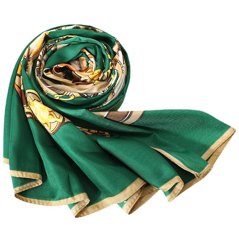 Cross-border supply new chain carriage twill silk travel vacation sun scarf shawl