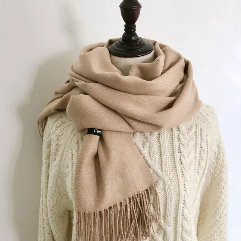 Solid color scarf Internet celebrity same style autumn and winter shawl outer match high-end women's neck warmer new high school student Winter