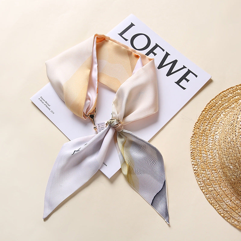 Spring summer ribbon female small silk scarf artificial silk twill light luxury stewardess scarf with hand gift headband