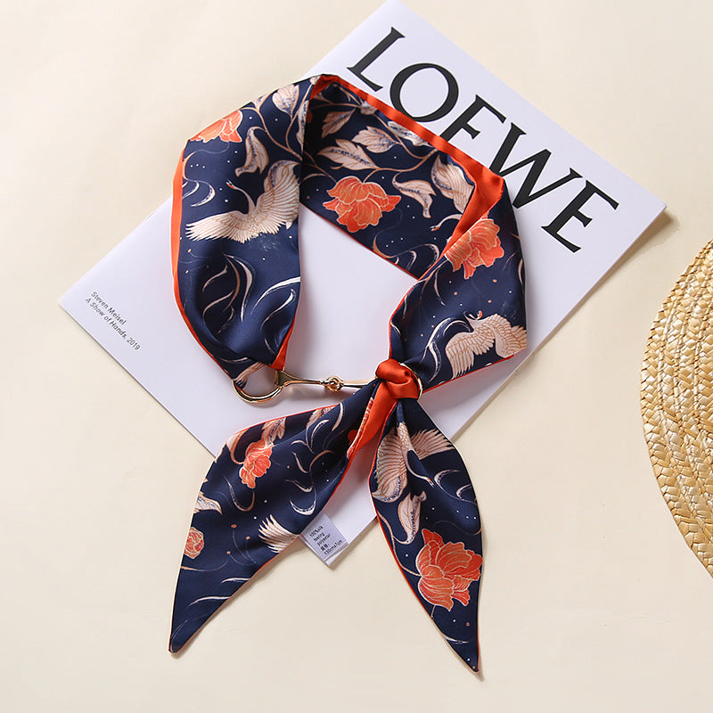 Spring summer ribbon female small silk scarf artificial silk twill light luxury stewardess scarf with hand gift headband