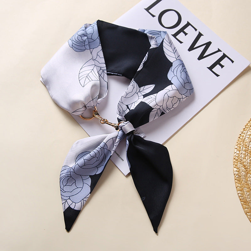 Spring summer ribbon female small silk scarf artificial silk twill light luxury stewardess scarf with hand gift headband