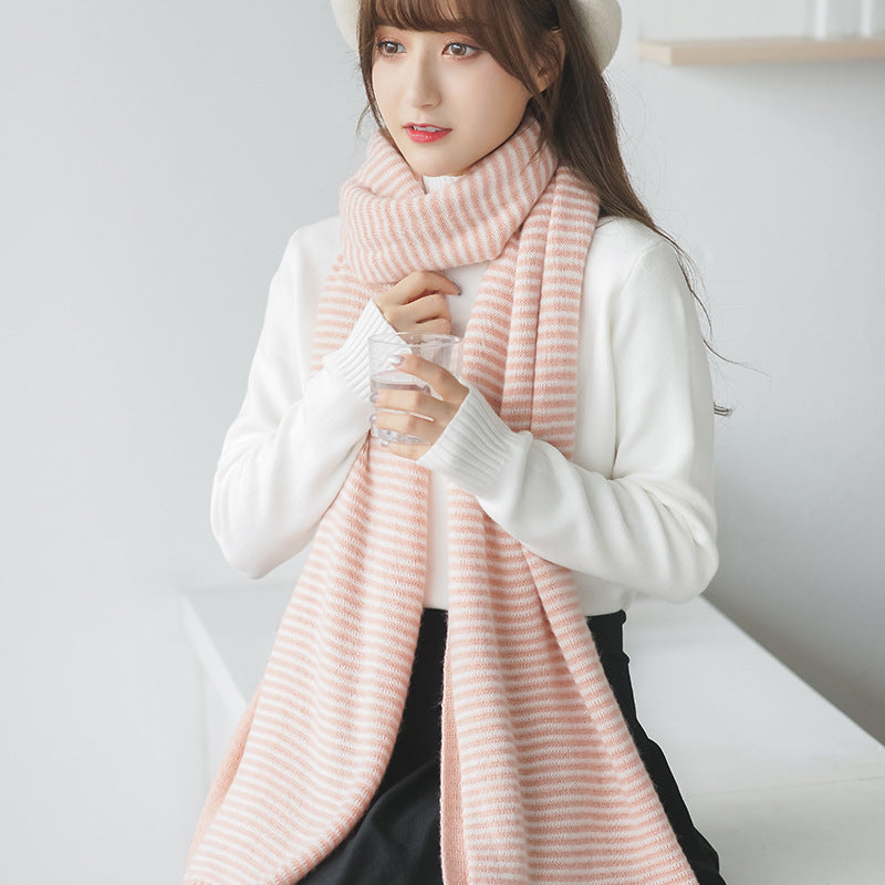 INS Harajuku style coarse yarn knitted scarf female winter Korean style all-matching thick warm scarf student solid color fashion